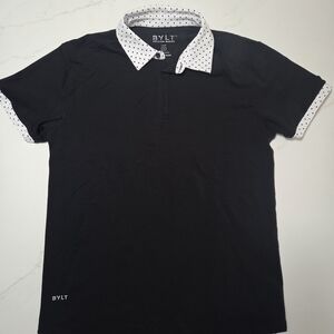 BYLT Basics Black Polo with White Polka Dot Collar